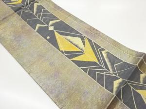 引箔縞に幾何学模様織出し袋帯